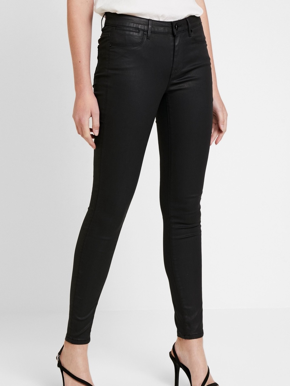 Guess| Sleek ‘Maxine’ Low-Rise Black Coated Denim Stretch Skinny Jeans Sz 30